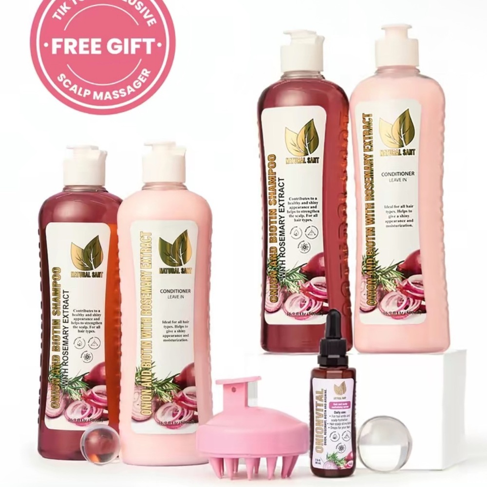 Pink & Dark Pink Rosemary Shampoo and Conditioner Set with Free Scalp Massager